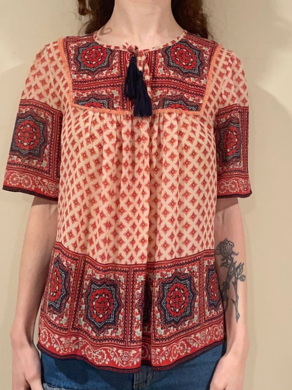 Sheer Lightweight Geometric Funky Boho Blouse
